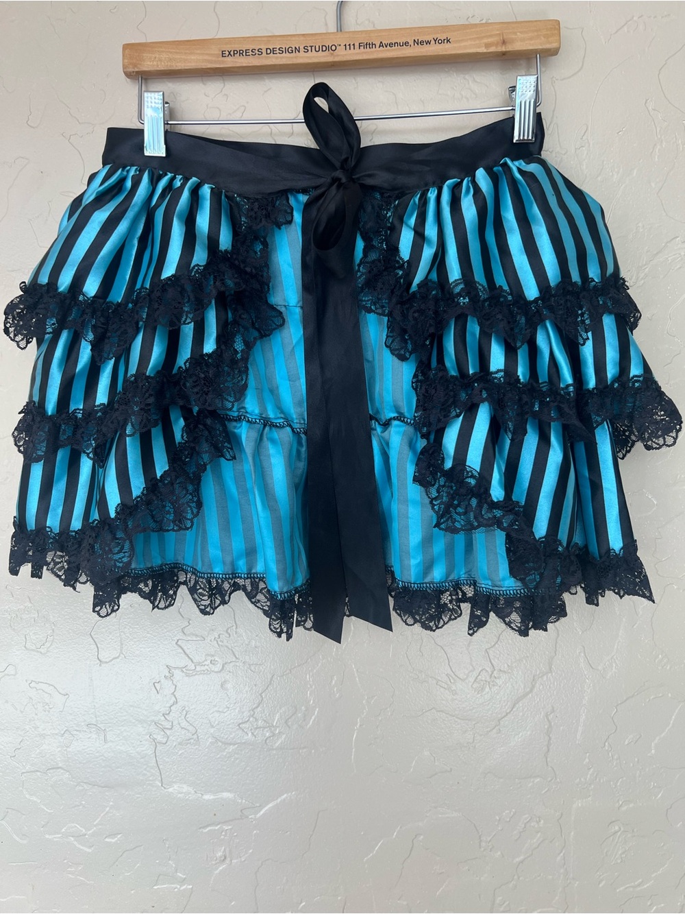 Leg Avenue Black and Teal Striped Ruffle Bustle Skirt